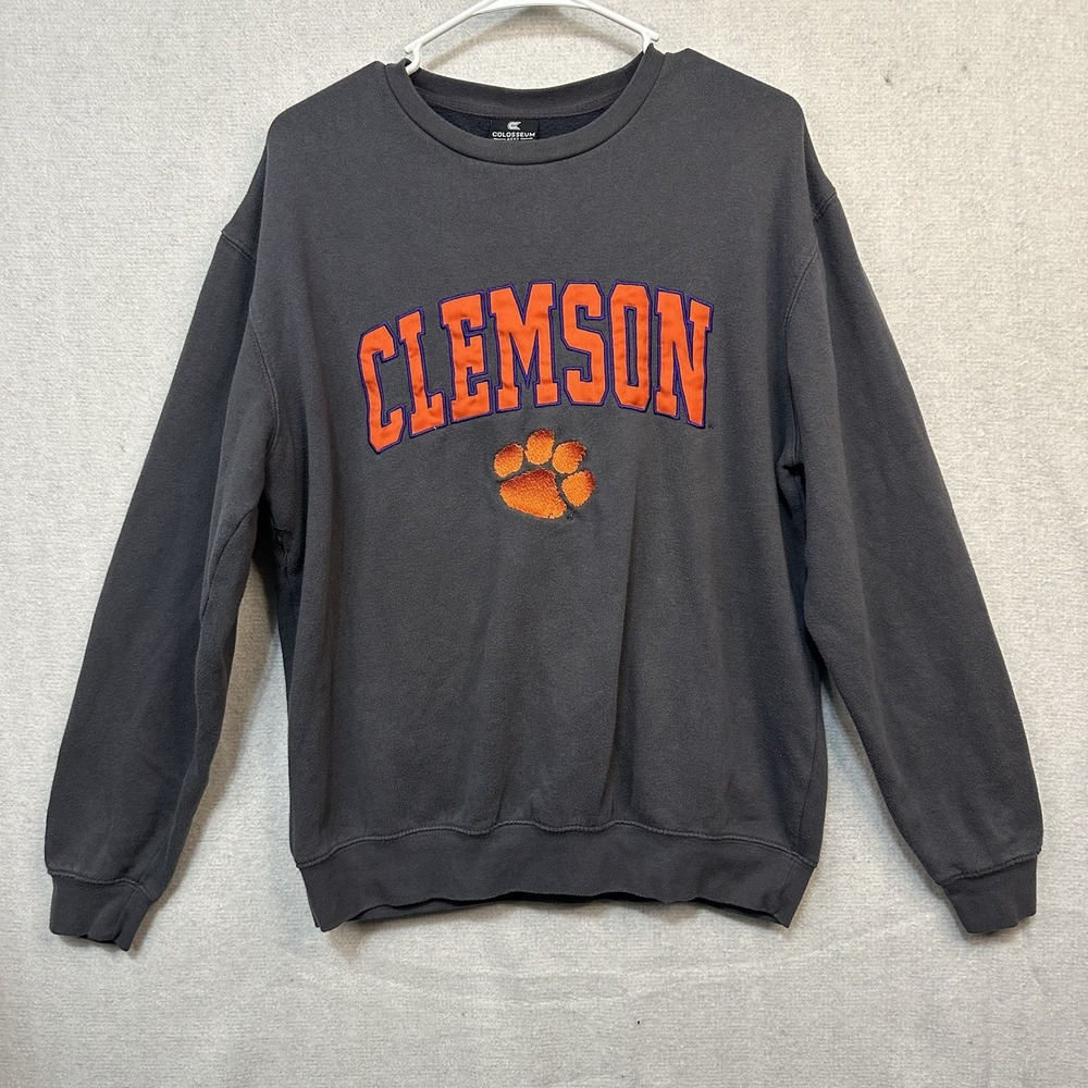 Vintage Clemson Tigers Crewneck Sweatshirt Pullover Medium Charcoal Gray NCAA